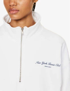 Tennis Club Logo-print Quarter-zip Cotton Sweatshirt -Selfridges Store R04205025 WHITE ALT04