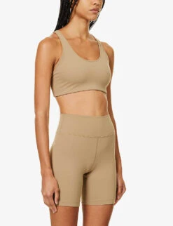 Runner Logo-print Scoop-neck Stretch-woven Bra -Selfridges Store R04205127 ESPRESSOWHITE ALT02