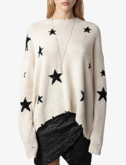 Zadig & Voltaire Markus Star-intarsia Knitted Cashmere Jumper -Selfridges Store R04207062 SUGAR ALT02