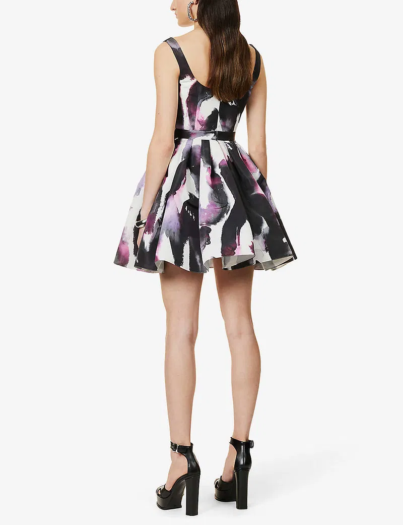 Selfridges Store -Selfridges Store alexander mcqueen abstract pattern flared hem woven mini dress 1